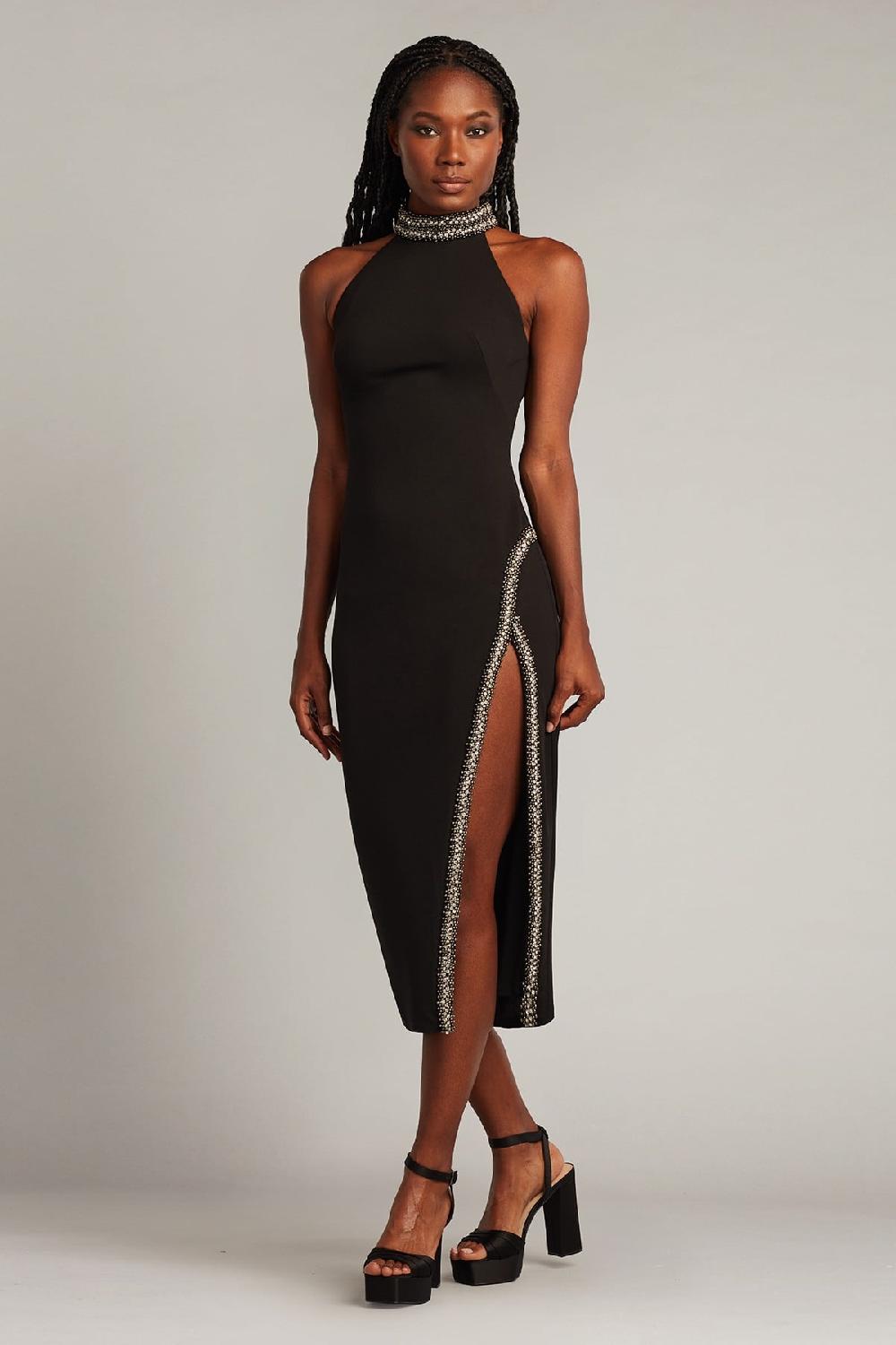 tadashi shoji Steva Embellished Halter Midi Dress