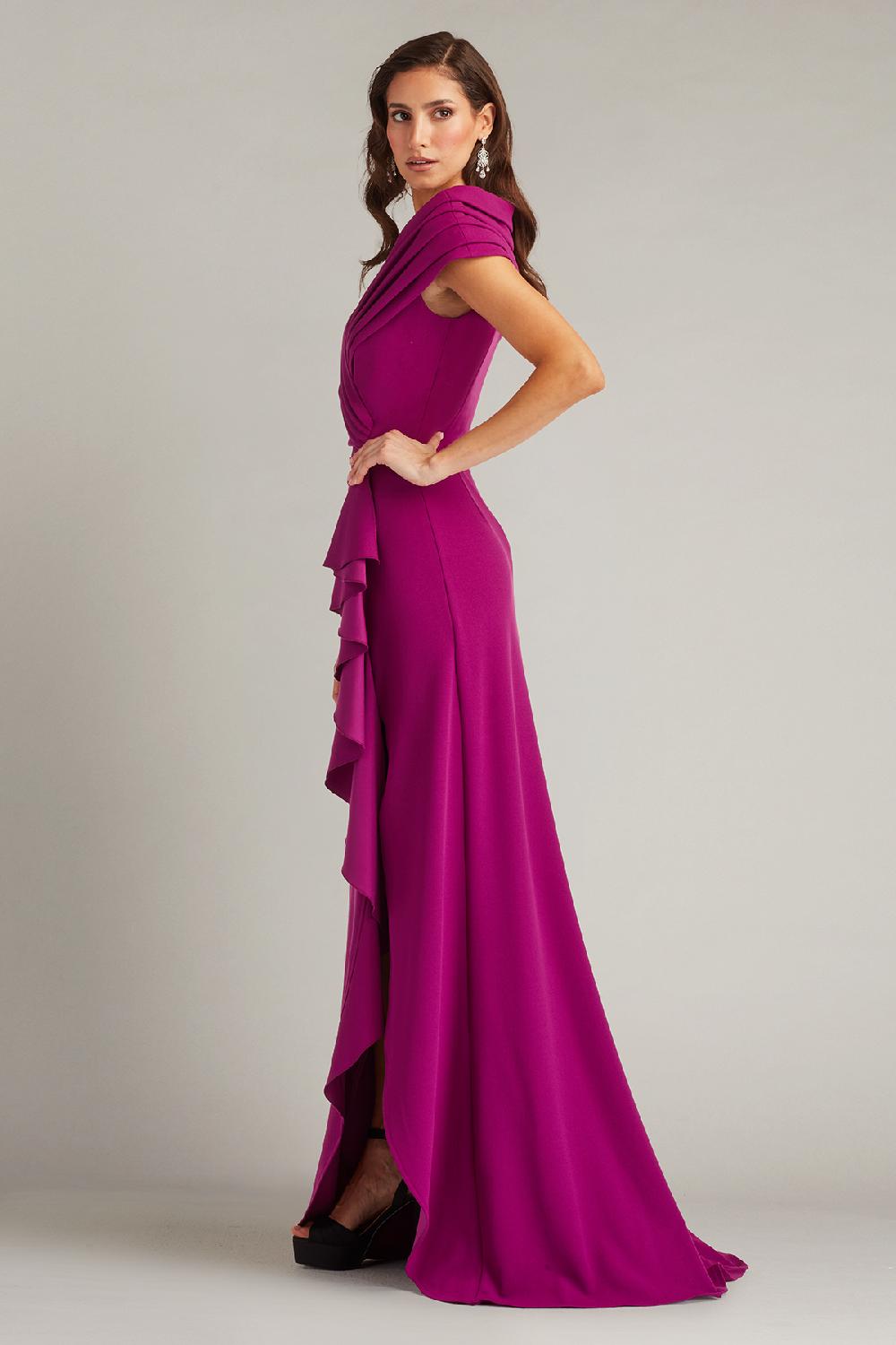 Tadashi Shoji Talise Waterfall Flounce Gown