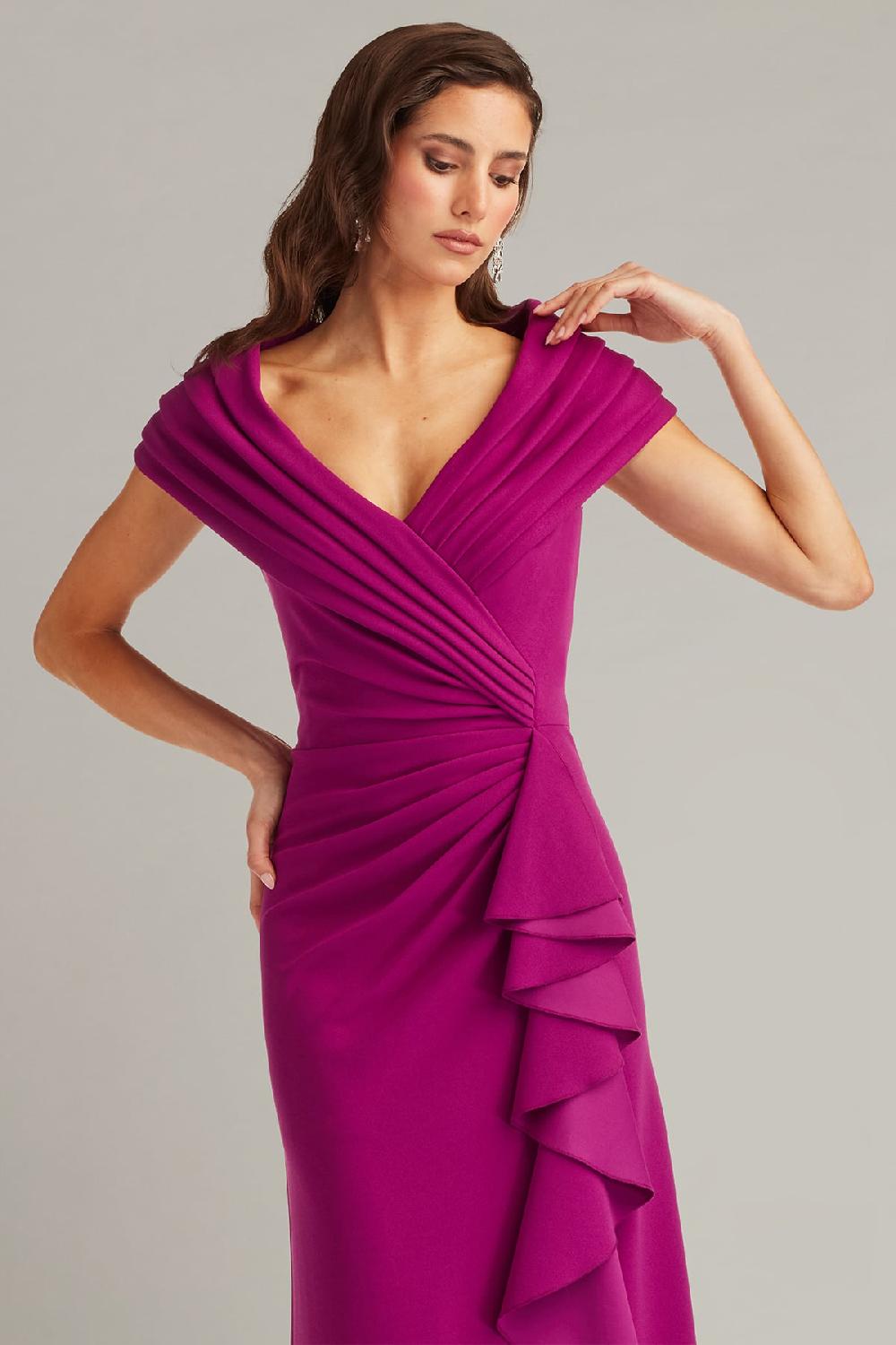 Tadashi Shoji Talise Waterfall Flounce Gown