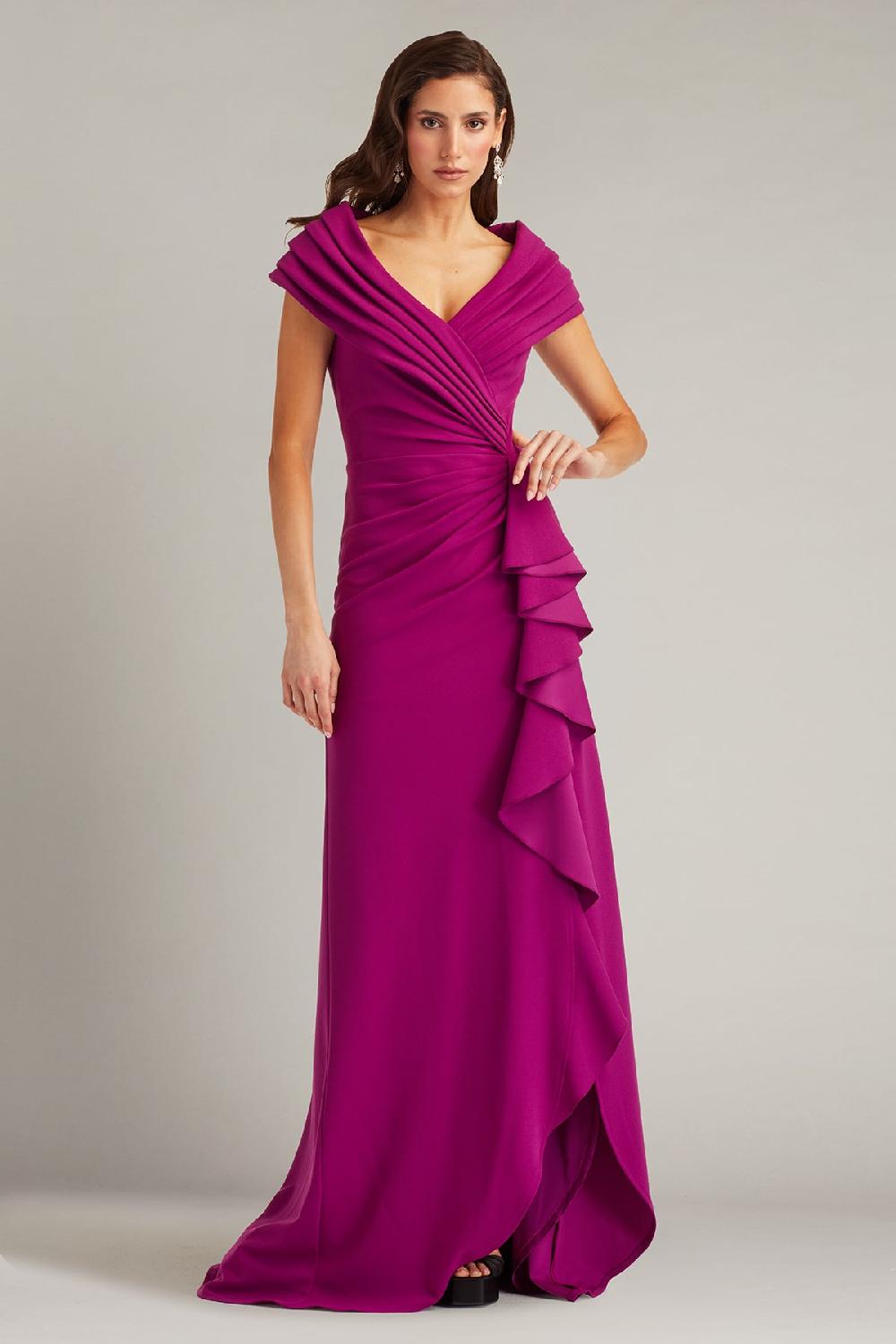 tadashi shoji Talise Waterfall Flounce Gown