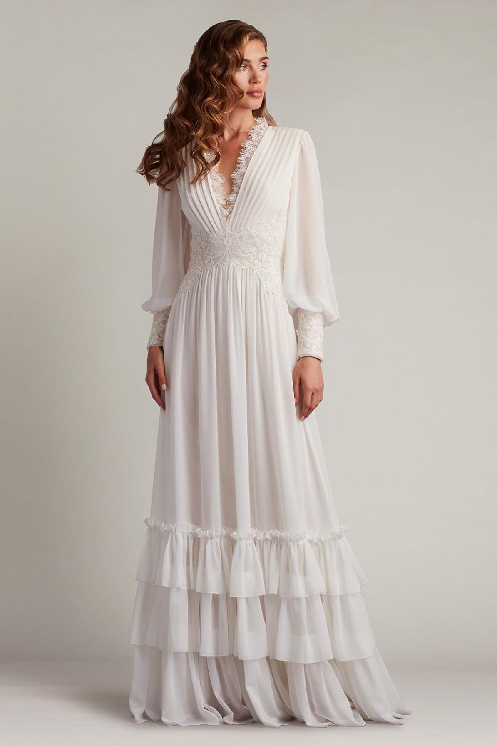 Tadashi Shoji Topanga Tiered Bishop Sleeve Gown