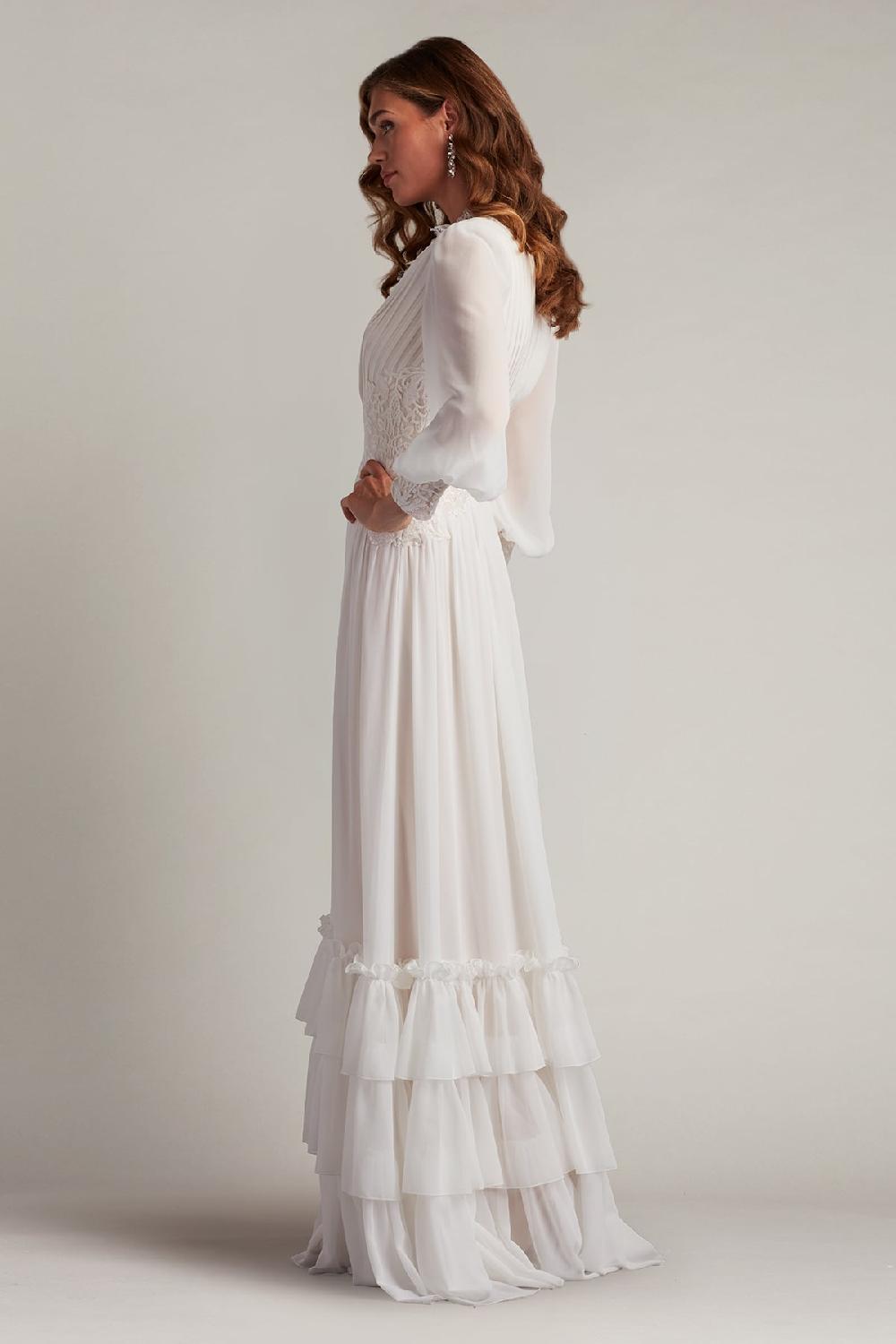 Tadashi Shoji Topanga Tiered Bishop Sleeve Gown