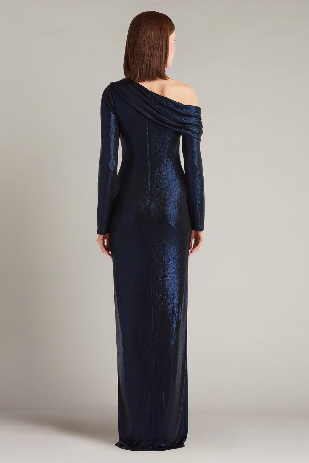 Tadashi Shoji Toryn Metallic Pleated Draped Gown