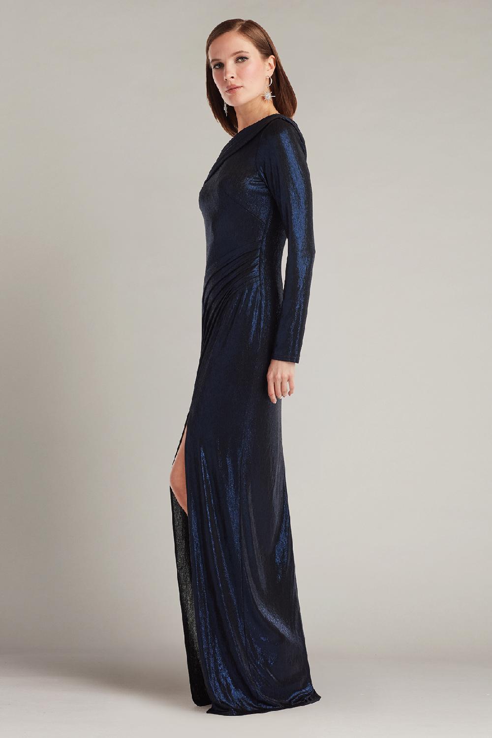 Tadashi Shoji Toryn Metallic Pleated Draped Gown