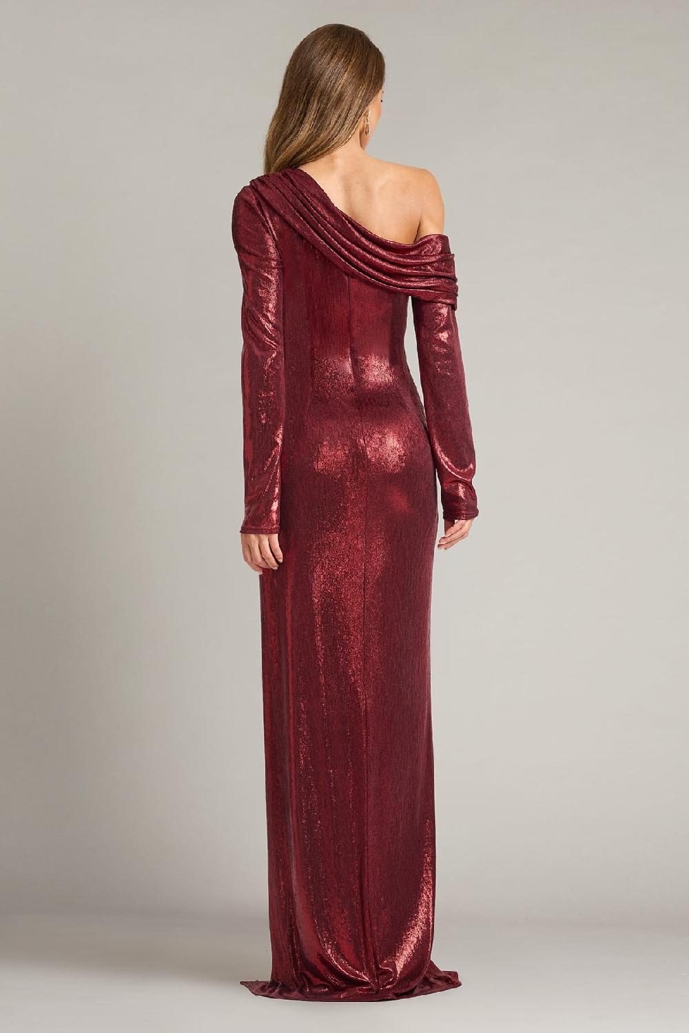 Tadashi Shoji Toryn Metallic Pleated Draped Gown