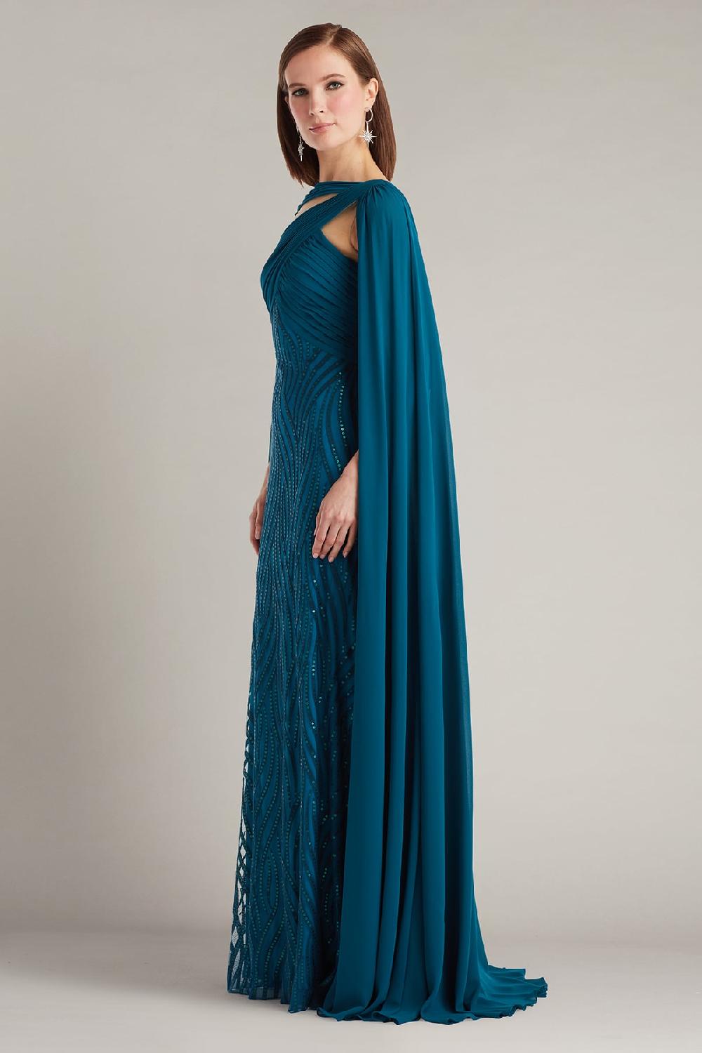 Tadashi Shoji Tullett Sequin Embroidered Cape Gown