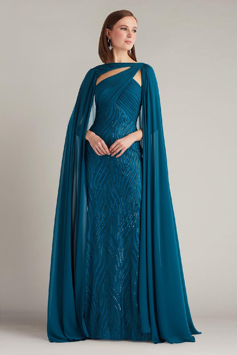 tadashi shoji Tullett Sequin Embroidered Cape Gown
