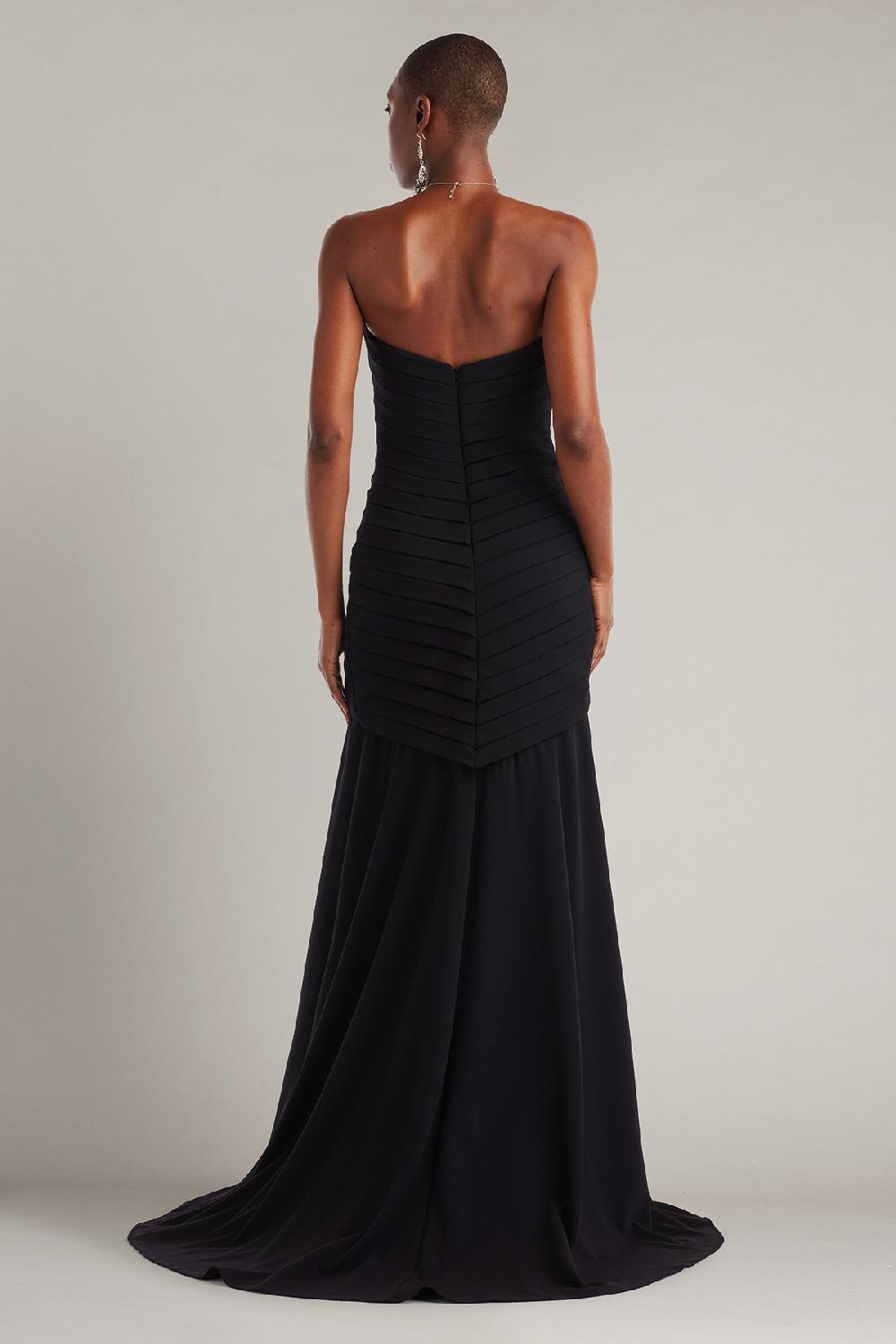 Tadashi Shoji Vionna Shutter-Pleated Crepe Gown