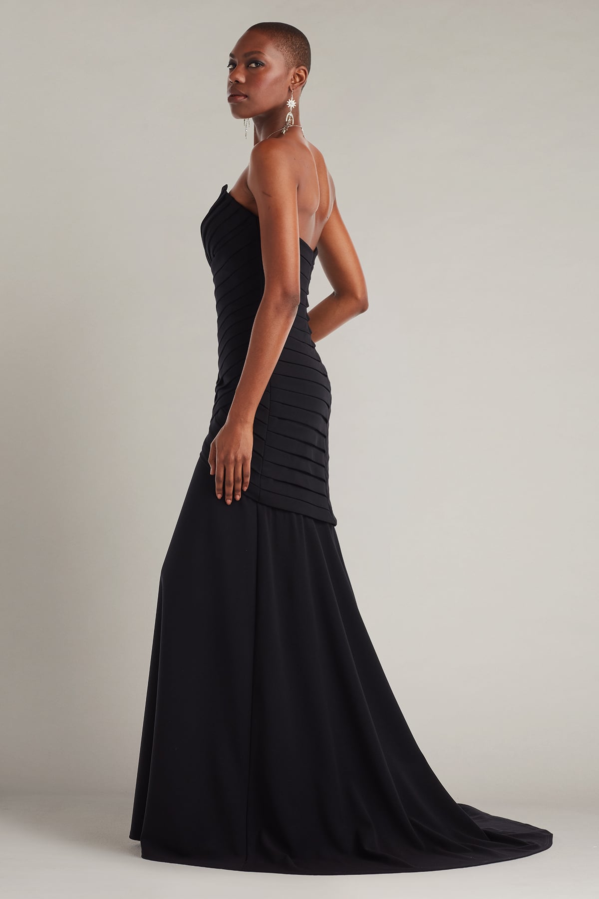 Tadashi Shoji Vionna Shutter-Pleated Crepe Gown