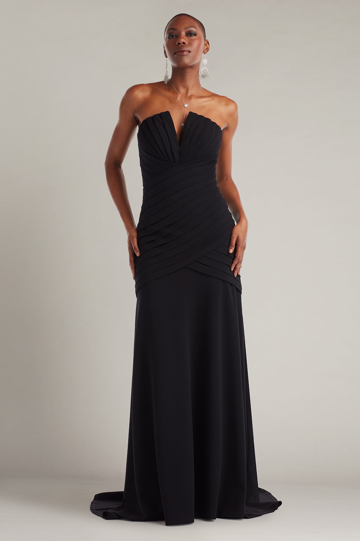 tadashi shoji Vionna Shutter-Pleated Crepe Gown