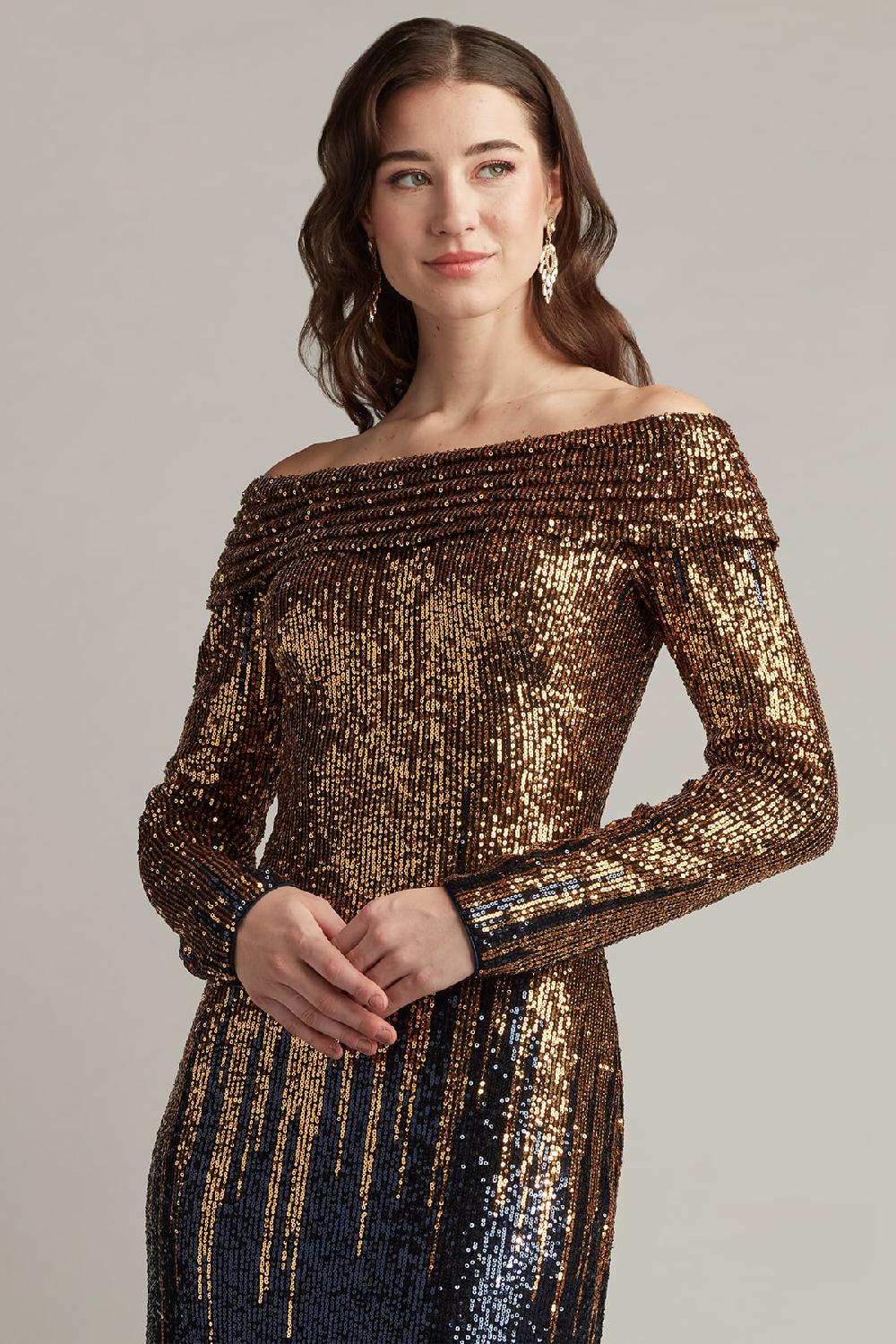 Tadashi Shoji Vionne Off-Shoulder Sequin Gown