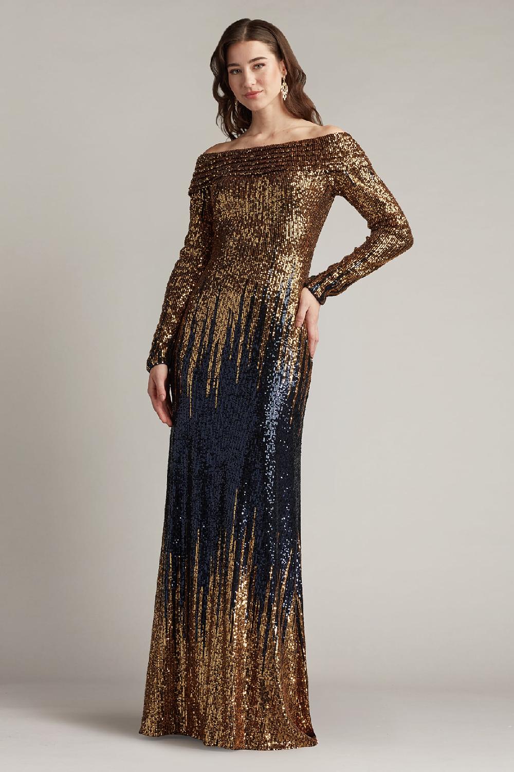 tadashi shoji Vionne Off-Shoulder Sequin Gown