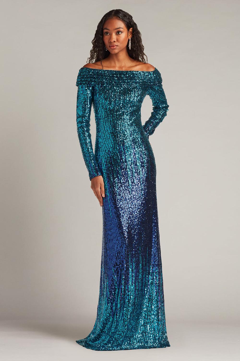 tadashi shoji Vionne Off-Shoulder Sequin Gown