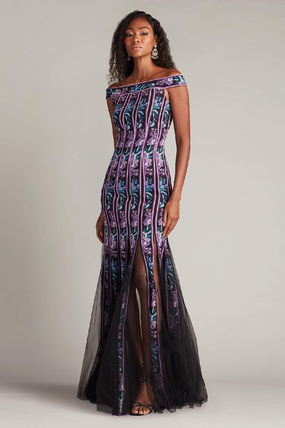 Tadashi Shoji Weston Floral Ribbon And Tulle Gown