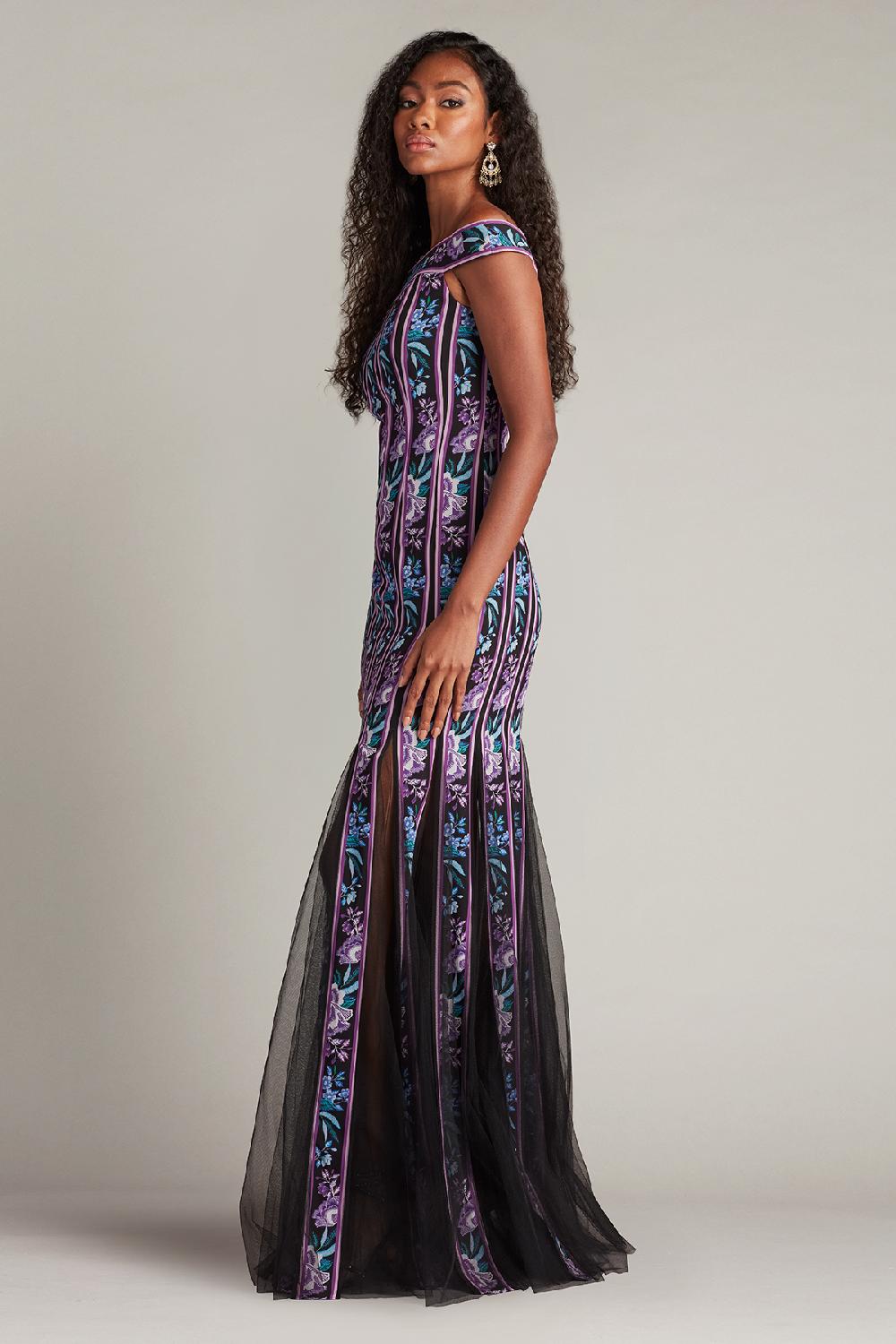 Tadashi Shoji Weston Floral Ribbon And Tulle Gown