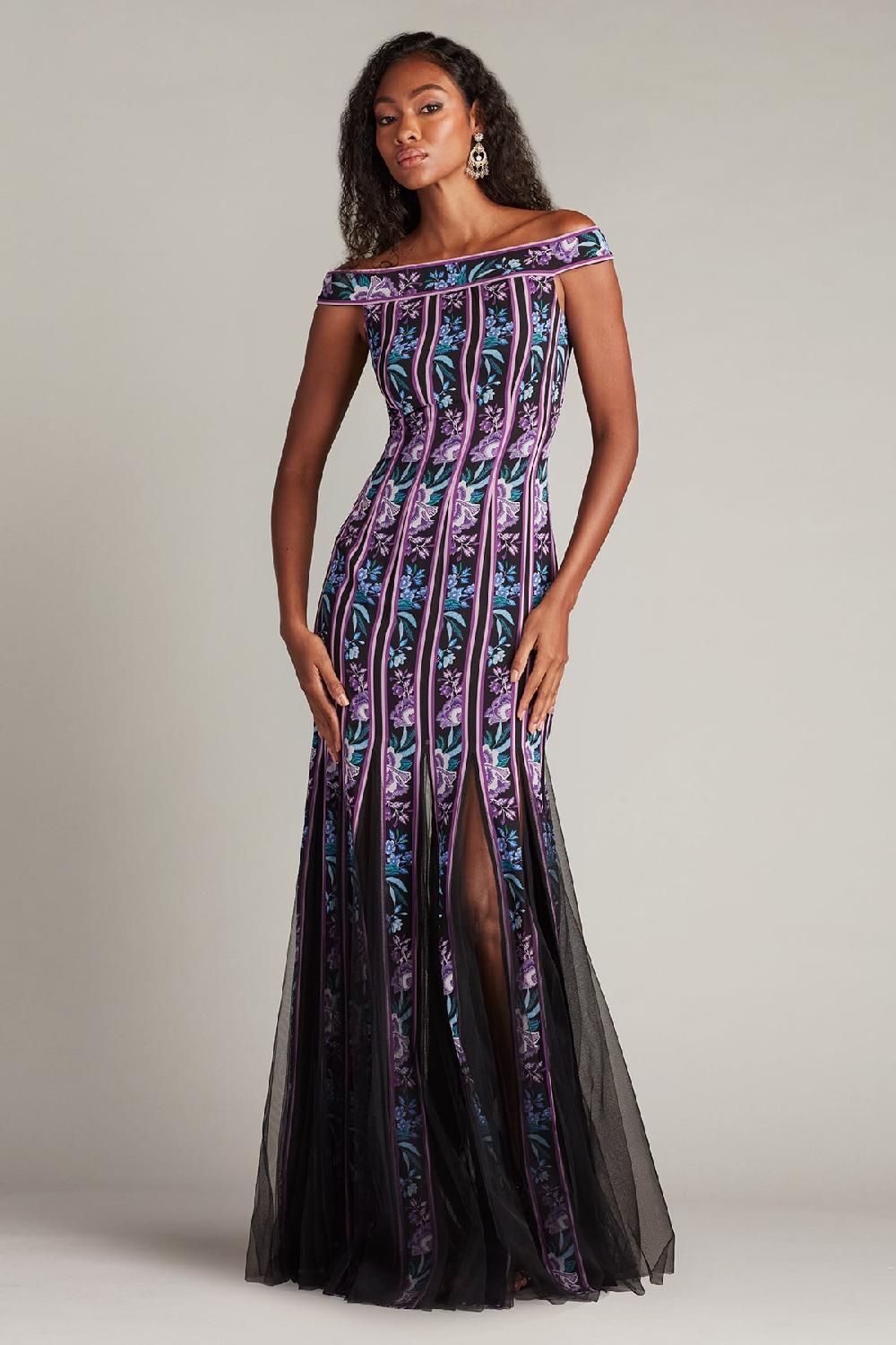 tadashi shoji Weston Floral Ribbon and Tulle Gown