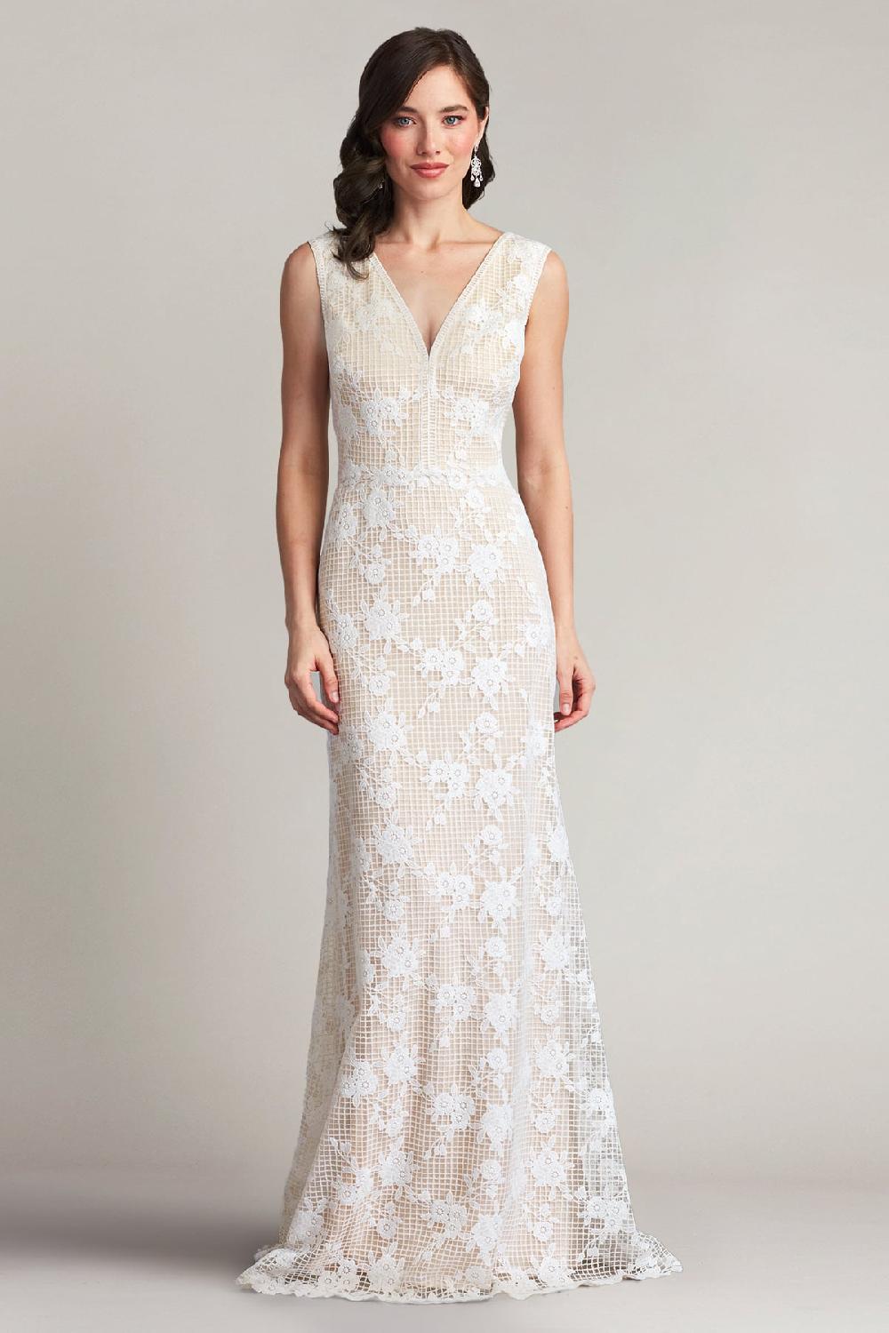 Tadashi Shoji Windsor Sleeveless V-Neck Lace Gown