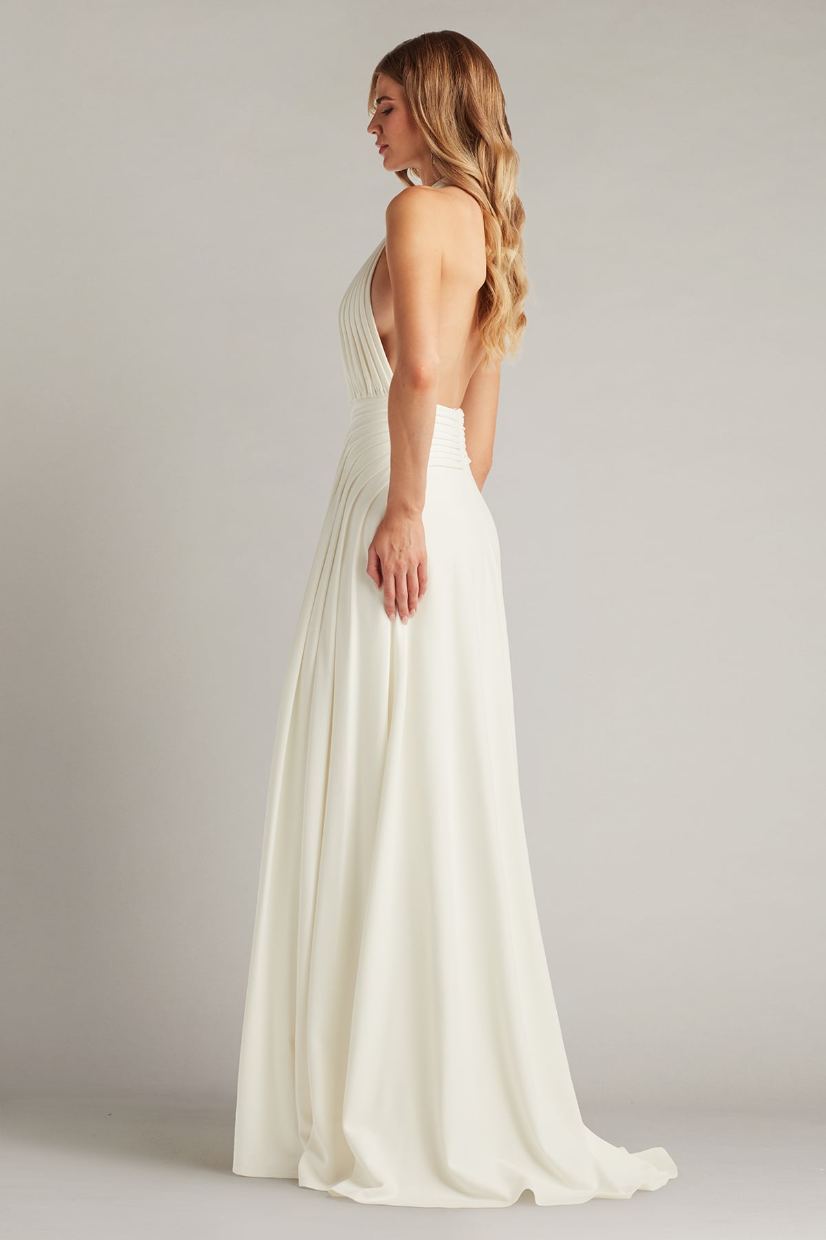 Tadashi Shoji Zarelle Pleated Crepe Halter Gown