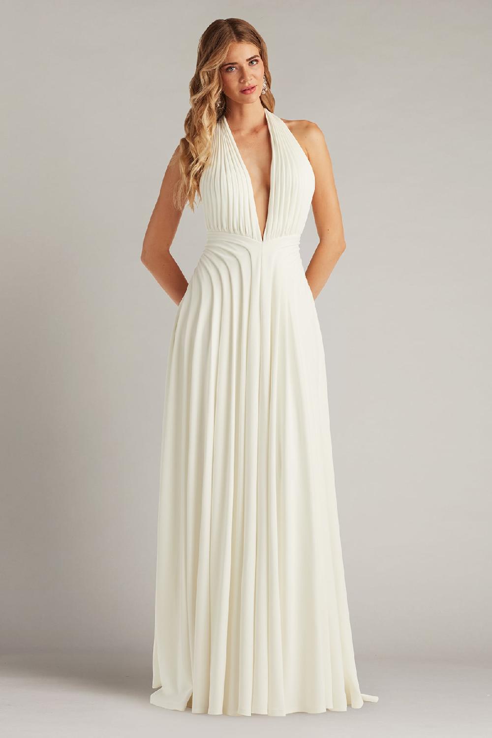 tadashi shoji Zarelle Pleated Crepe Halter Gown