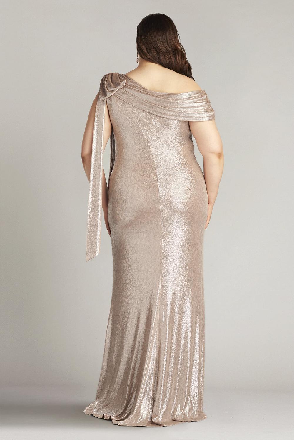 Tadashi Shoji Valia Bow-Shoulder Lamé Gown - PLUS SIZE