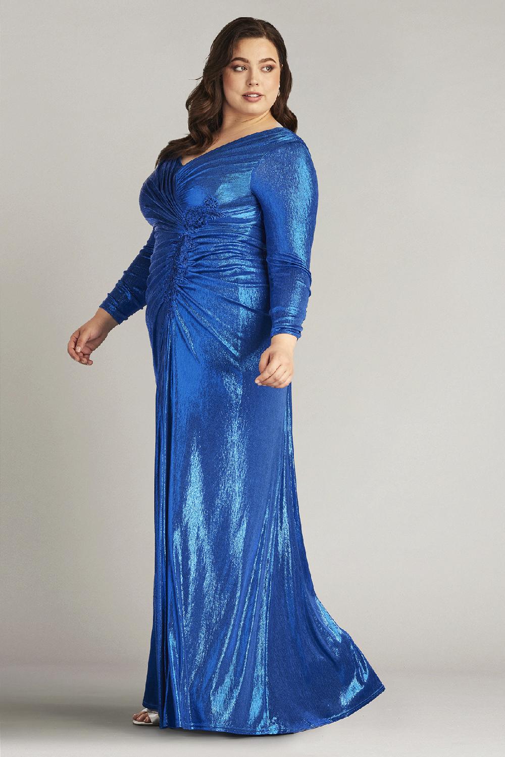 Tadashi Shoji Voll Draped Metallic Jersey Gown - PLUS SIZE