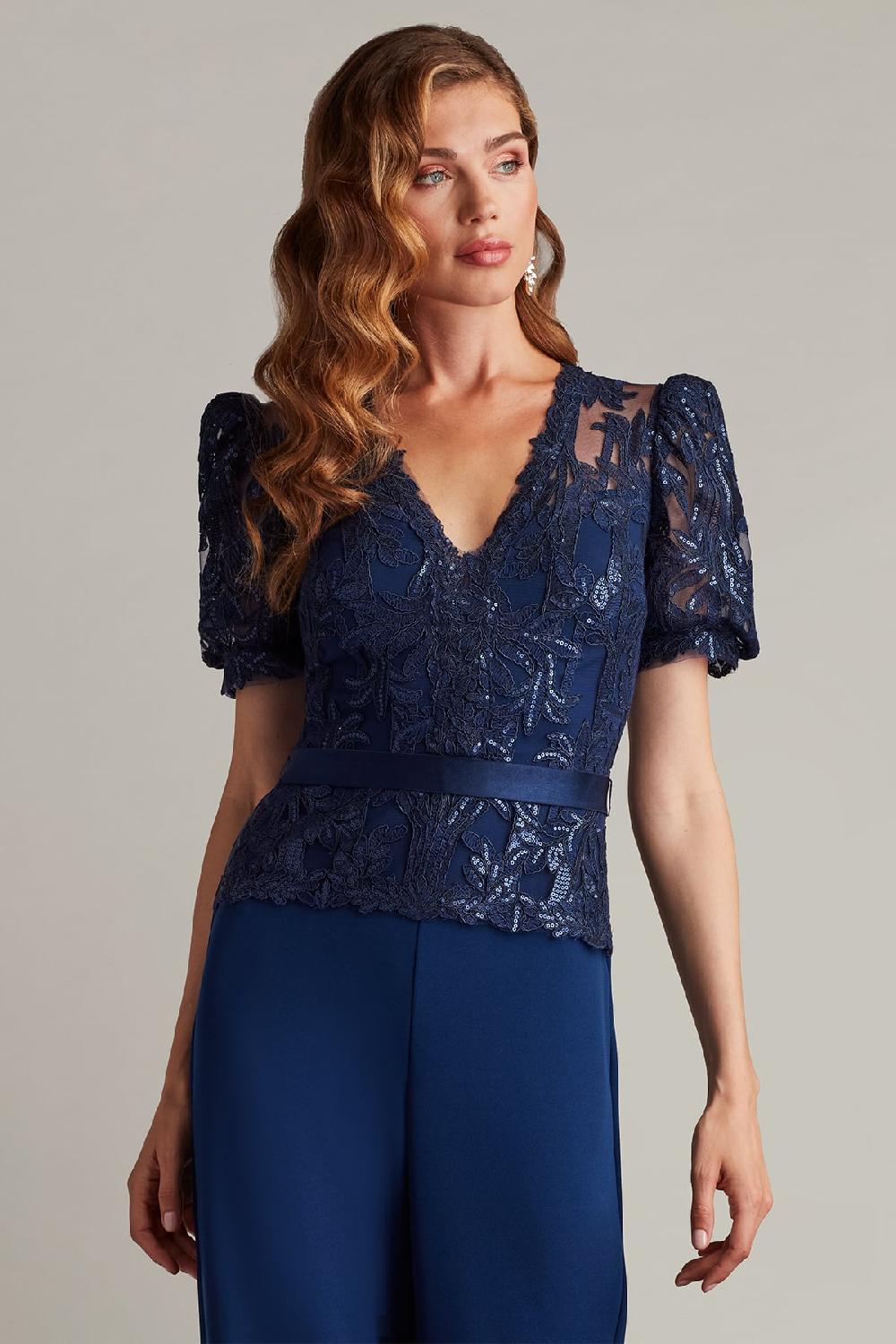 Tadashi Shoji Ziya Embellished Puff Sleeve Jumpsuit
