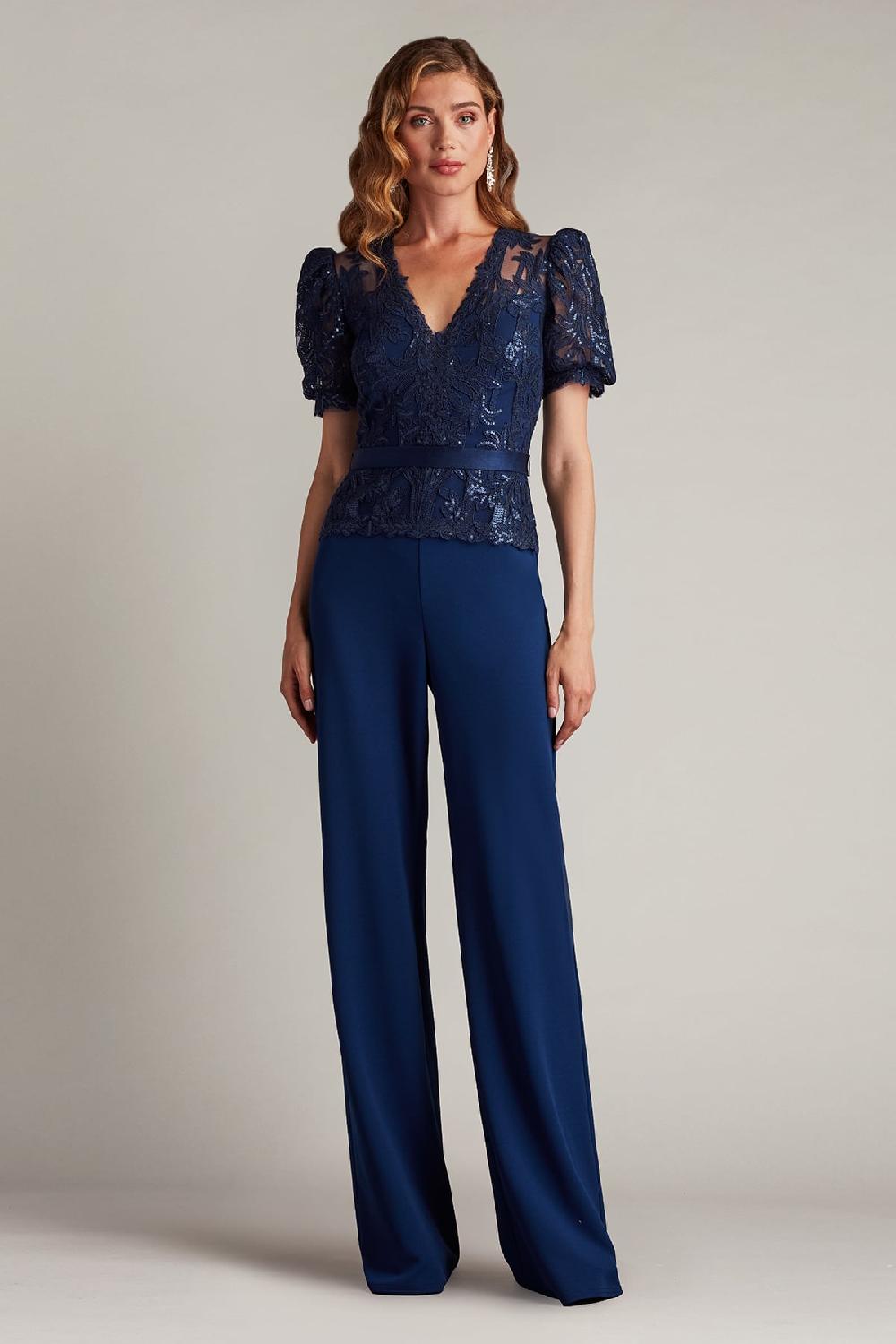 tadashi shoji Ziya Embellished Puff Sleeve Jumpsuit
