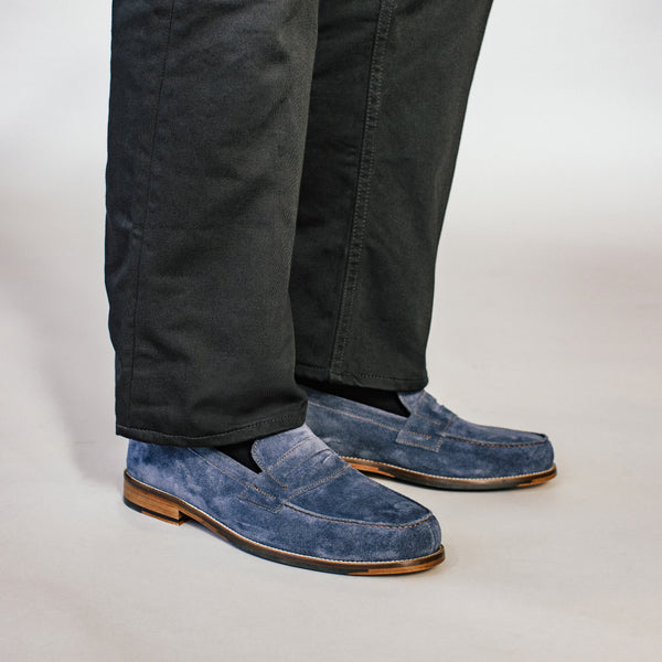 Taft The Sterling Loafer In Washed Blue Suede