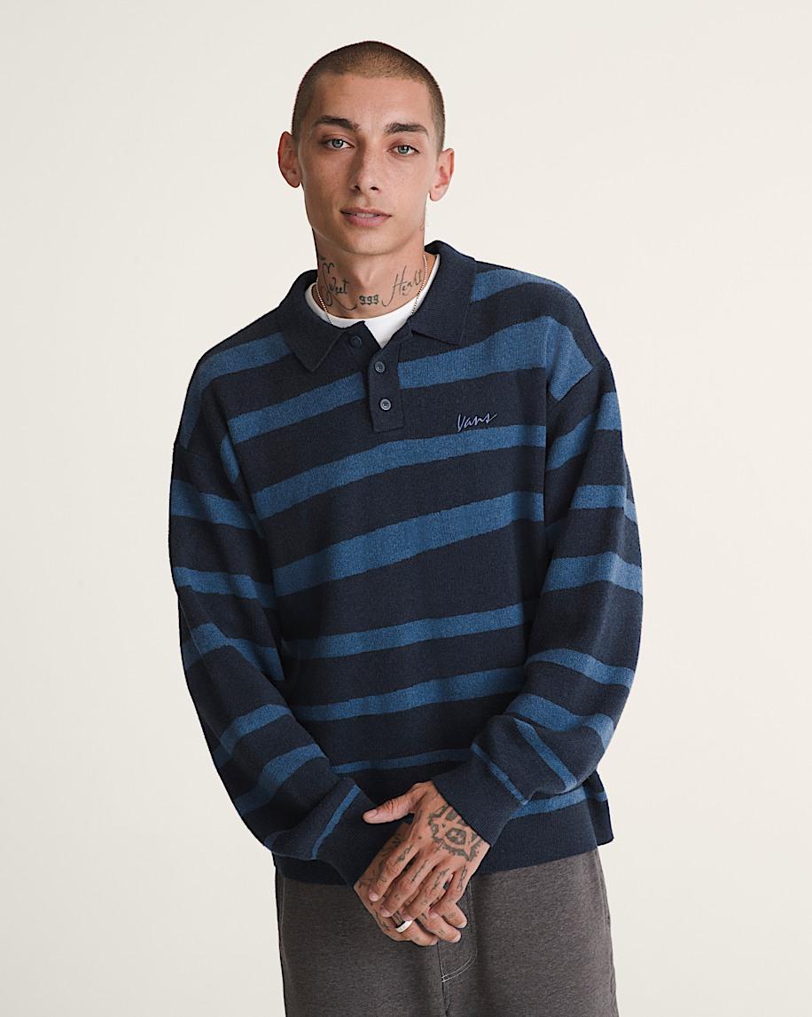 Taka Hayashi For Vault By Vans Davis Stripe Polo Sweater Parisian Night Blue