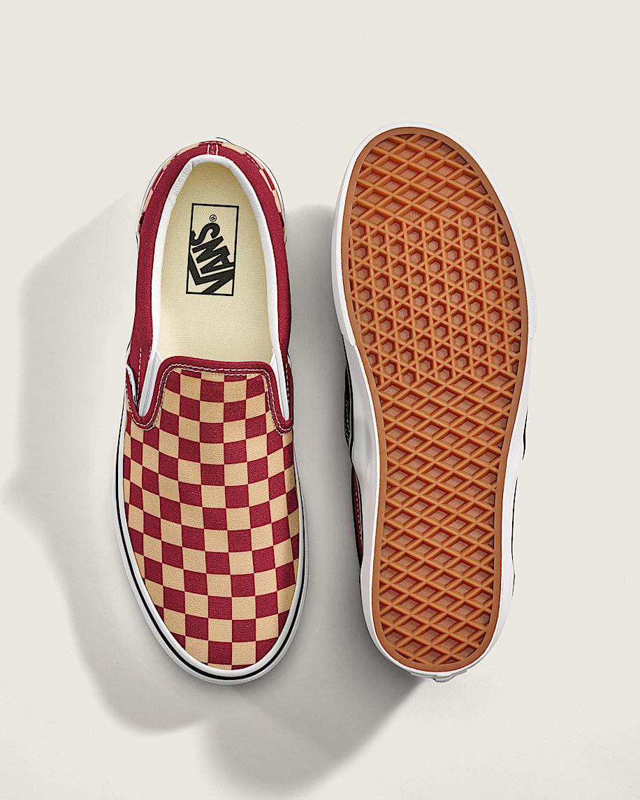 Taka Hayashi For Vault By Vans Game Day Classic Slip-On Checkerboard Shoe Checkerboard Burgundy Red Gold