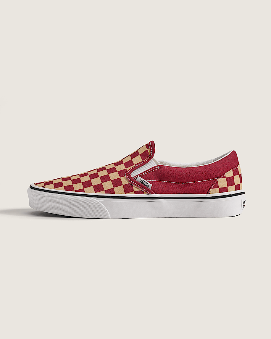 taka hayashi for vault by vans Game Day Classic Slip-On Checkerboard Shoe Checkerboard Burgundy Red Gold