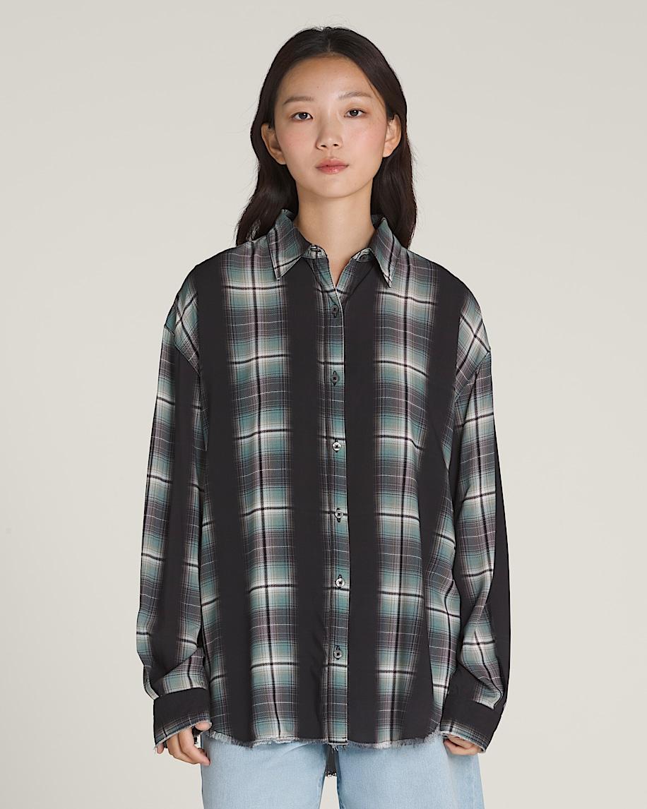 Taka Hayashi For Vault By Vans Gillian Plaid Button Up Shirt Black Grey Blue