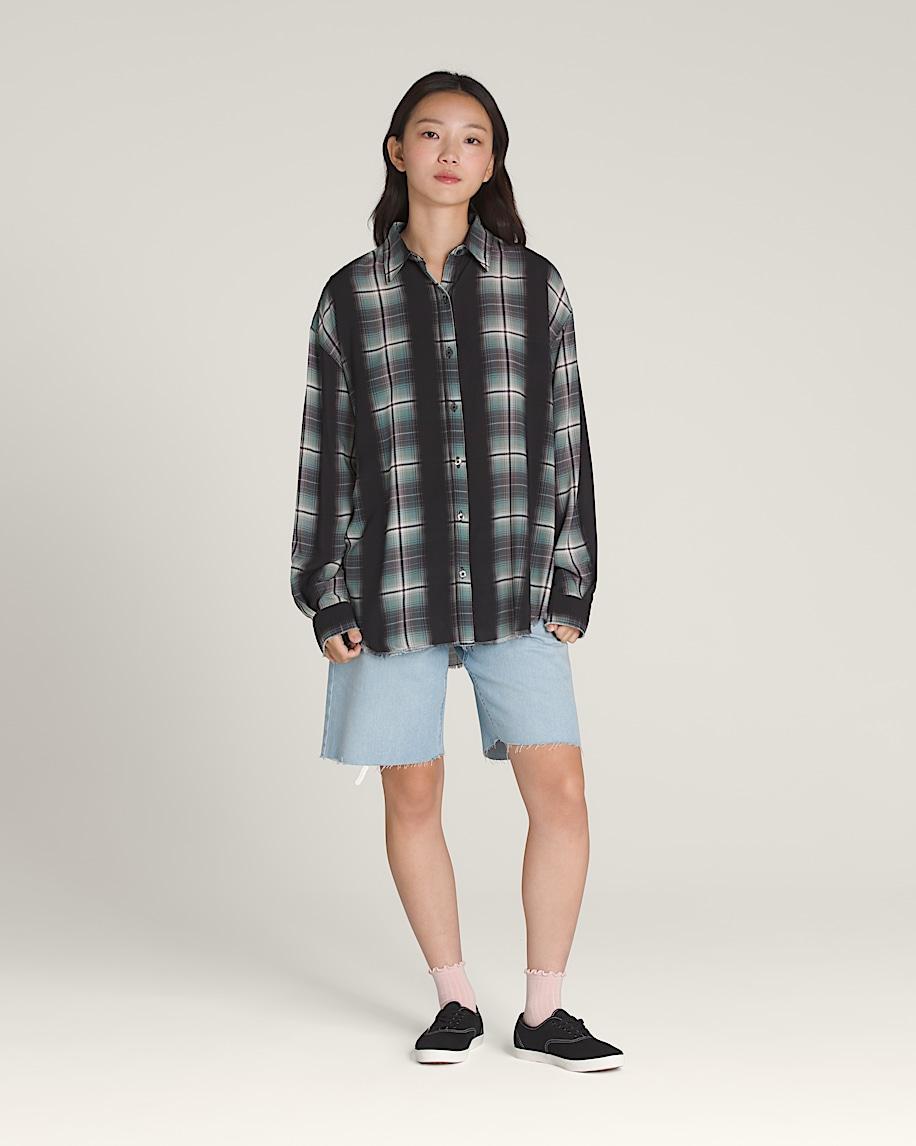 Taka Hayashi For Vault By Vans Gillian Plaid Button Up Shirt Black Grey Blue