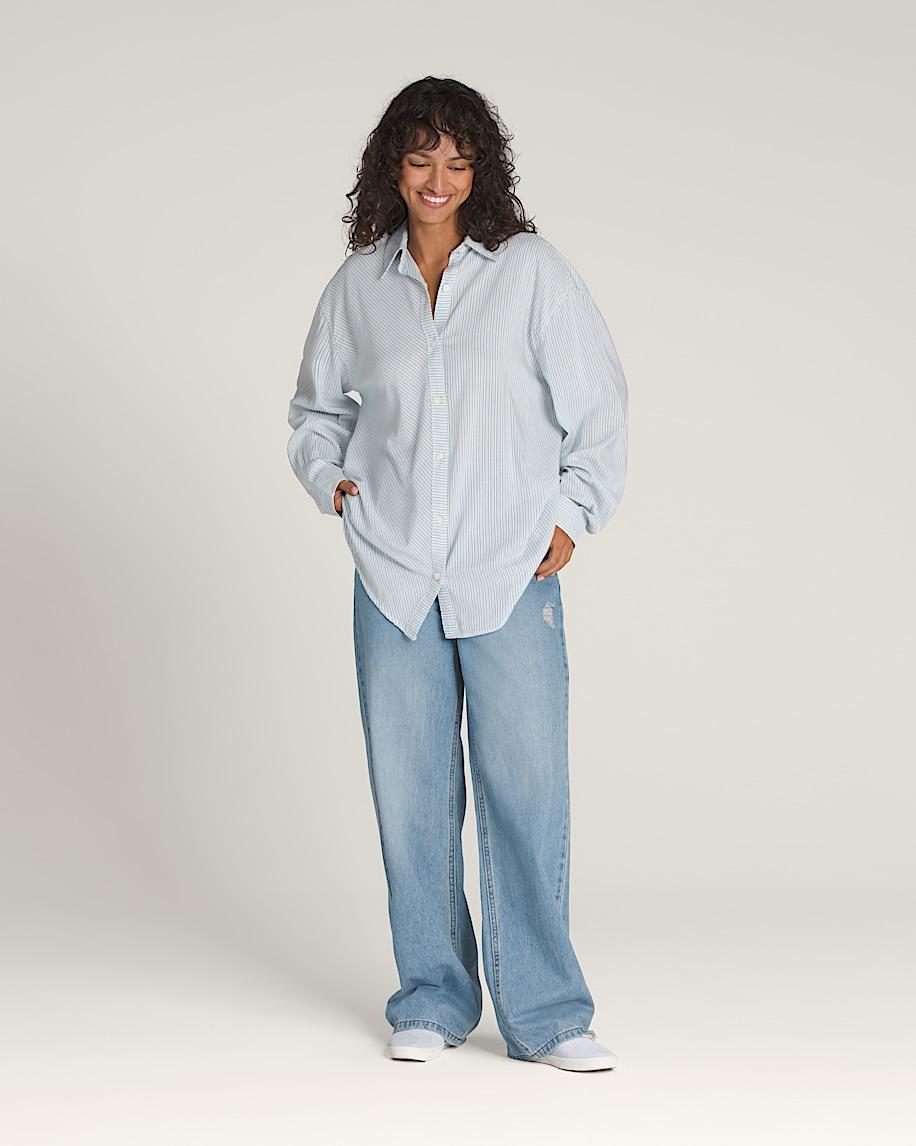 Taka Hayashi For Vault By Vans Gillian Striped Button Up Shirt White Crystal Blue