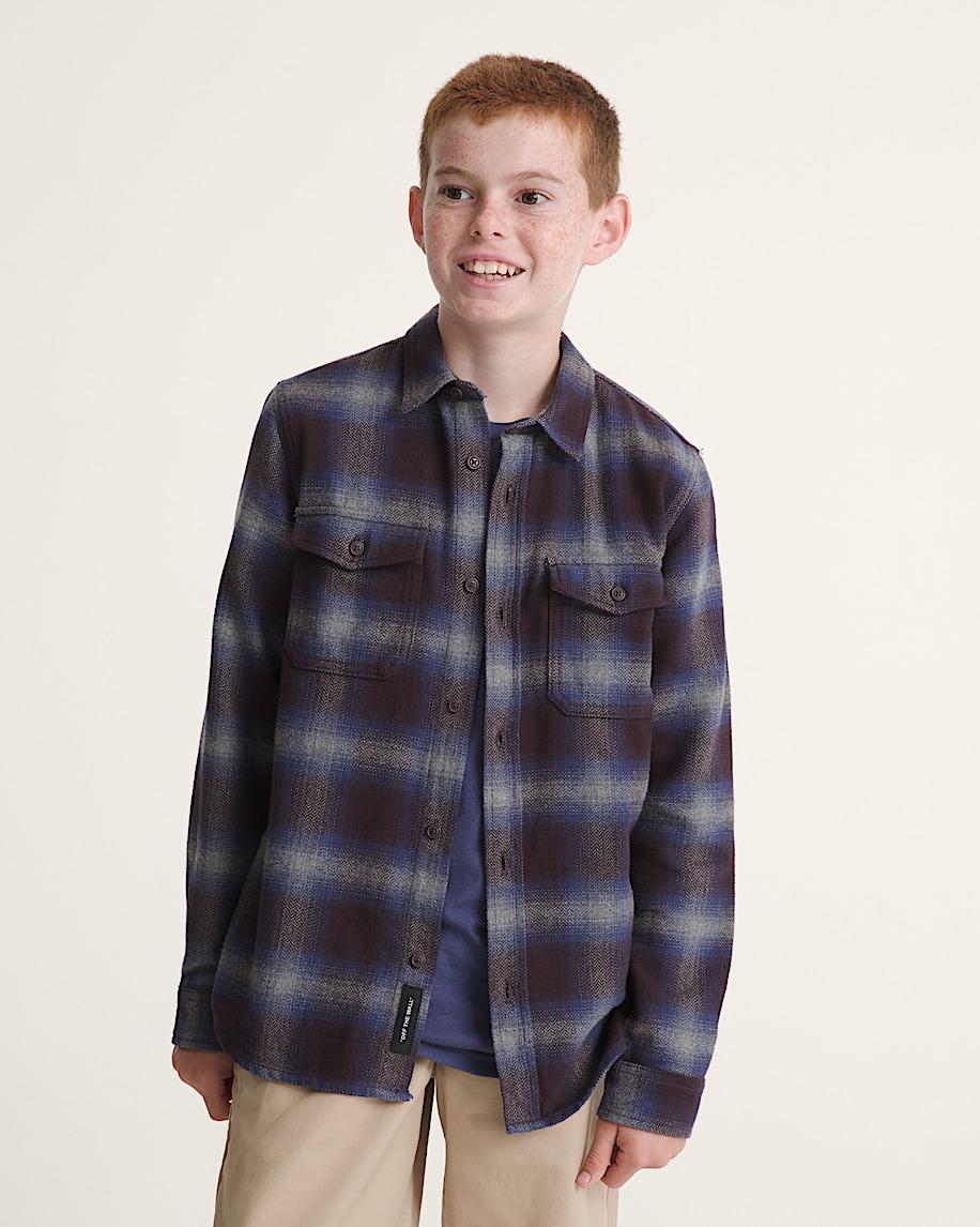 Taka Hayashi For Vault By Vans Kids Bixby Plaid Flannel Shirt Dark Port Red Pewter Heather Grey