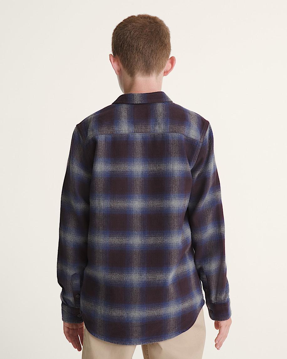 Taka Hayashi For Vault By Vans Kids Bixby Plaid Flannel Shirt Dark Port Red Pewter Heather Grey