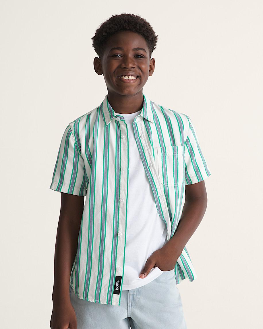 Taka Hayashi For Vault By Vans Kids Lawson Stripe Shirt White Vivid Verdant Green