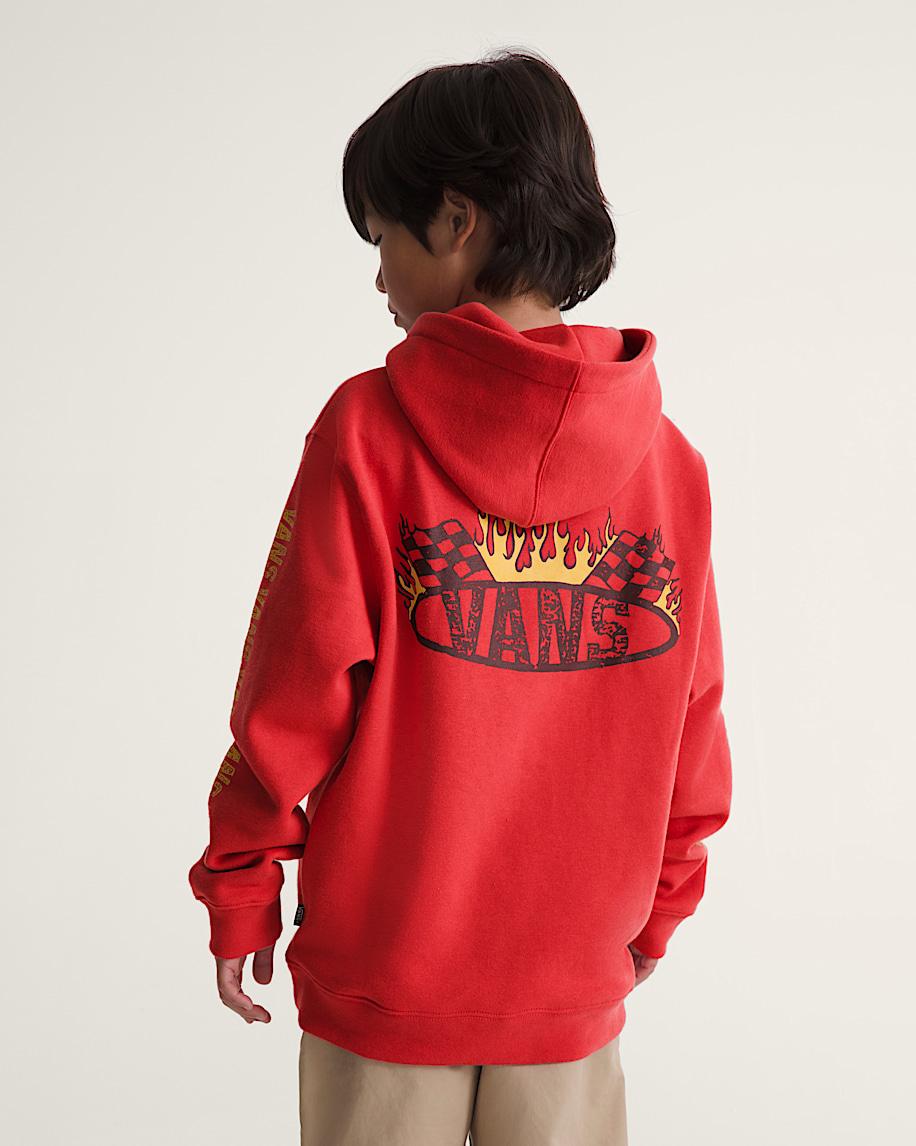 Taka Hayashi For Vault By Vans Kids Racing Flames Pullover Hoodie Crimson Haze Red