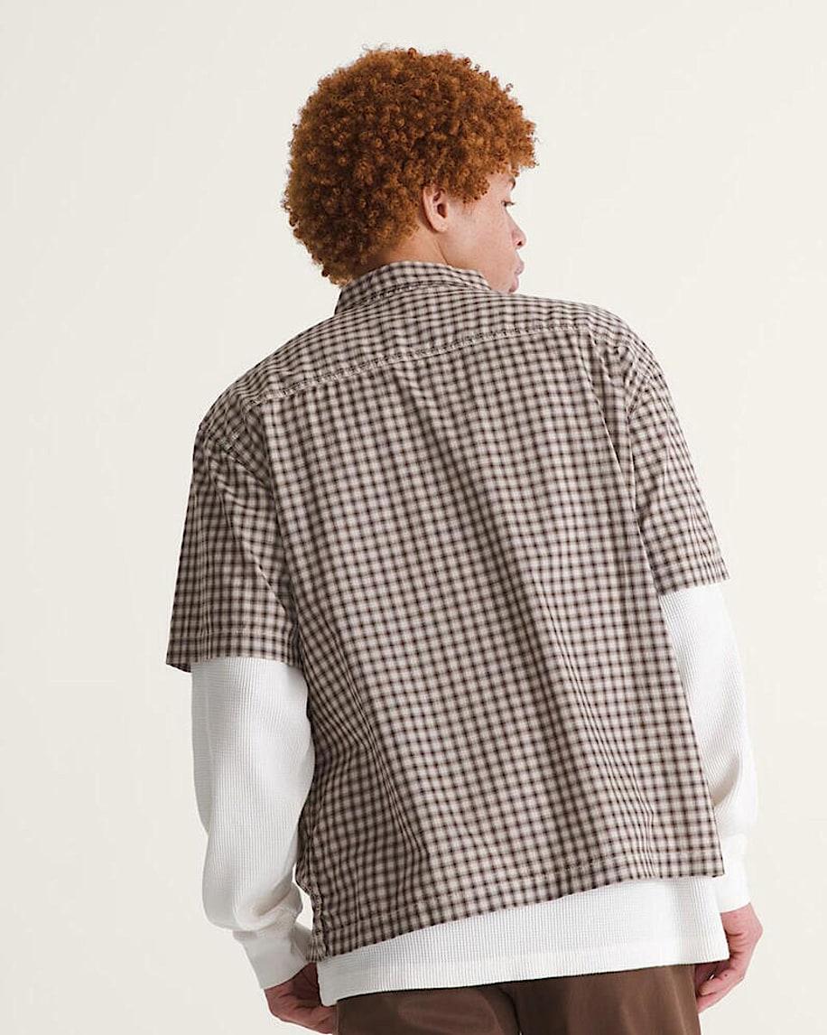 Taka Hayashi For Vault By Vans Larkspur Mini Plaid Shirt Oatmeal Beige Demitasse Brown