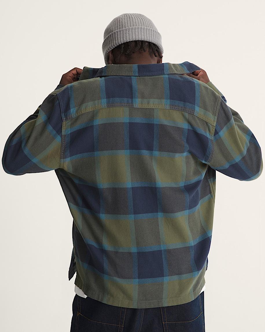 Taka Hayashi For Vault By Vans Larkspur Plaid Flannel Shirt Grape Leaf Green Parisian Night Blue