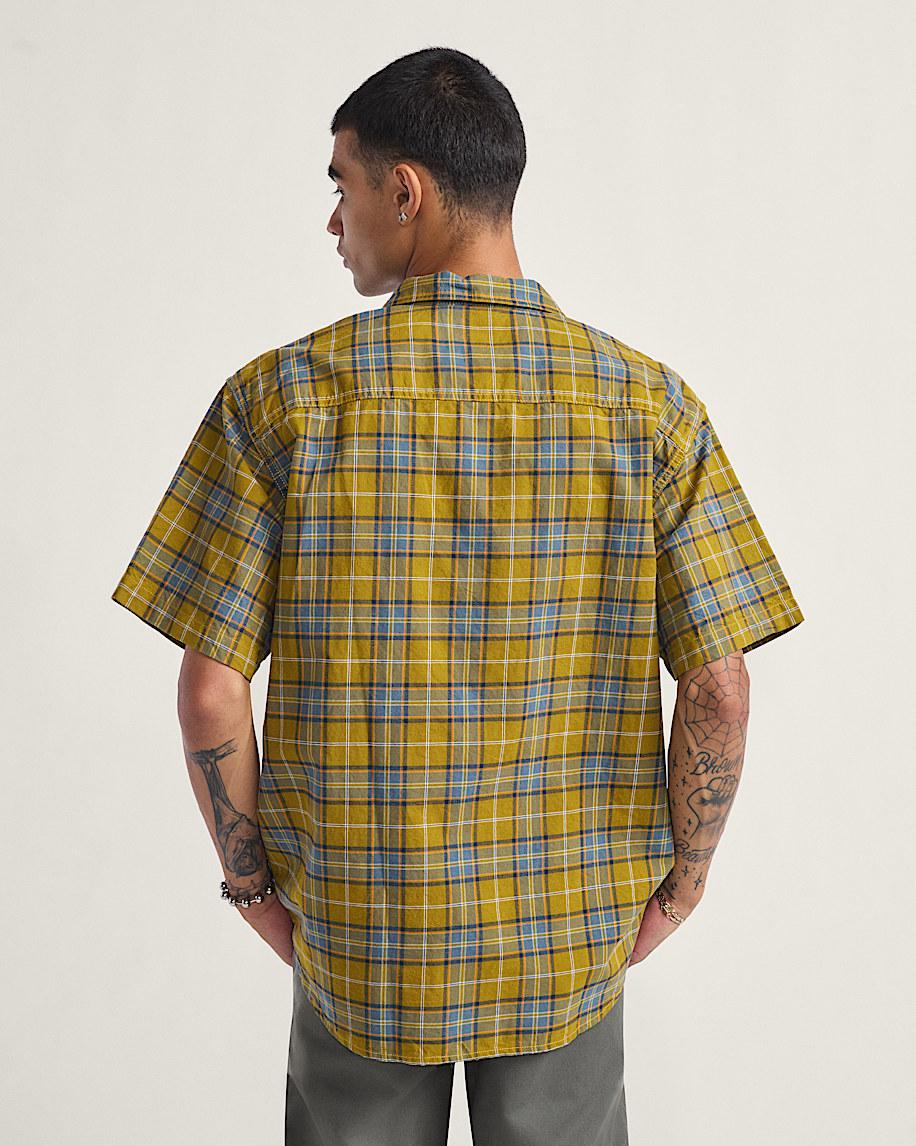 Taka Hayashi For Vault By Vans Lawson Plaid Button Up Shirt Burnt Gold Yellow Stormy Weather Blue