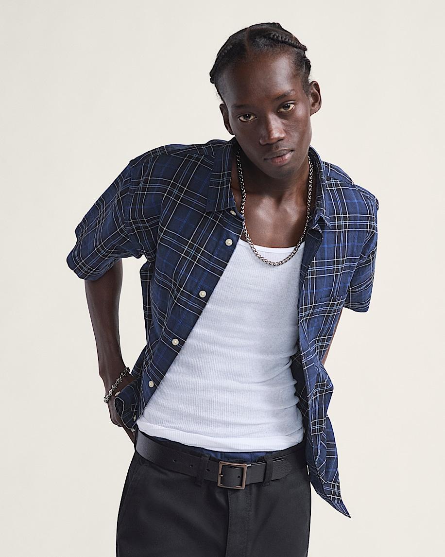 Taka Hayashi For Vault By Vans Lawson Plaid Button Up Shirt Parisian Night Blue Black