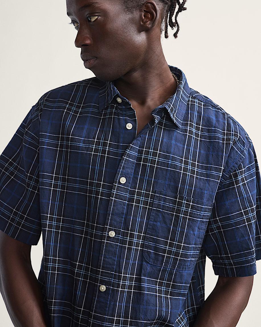 Taka Hayashi For Vault By Vans Lawson Plaid Button Up Shirt Parisian Night Blue Black