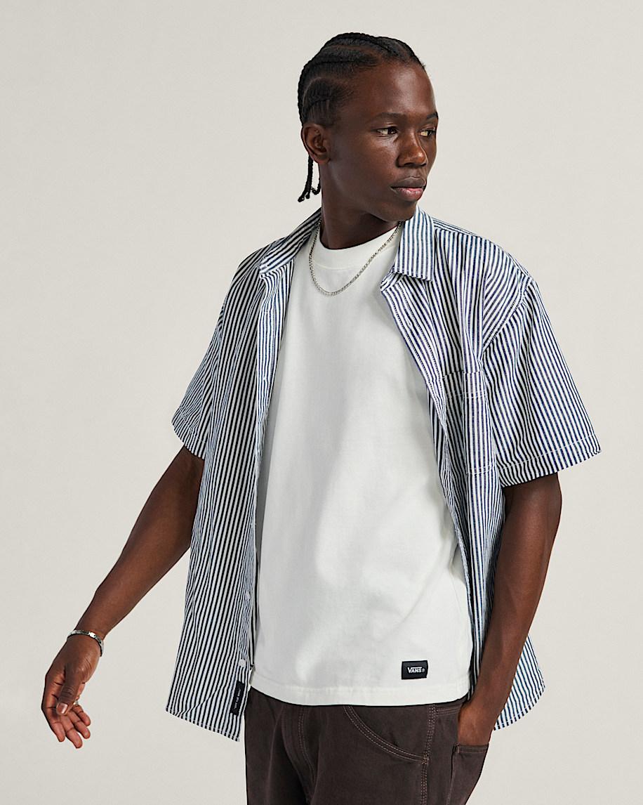 Taka Hayashi For Vault By Vans Lawson Stripe Button Up Shirt White Dress Blues
