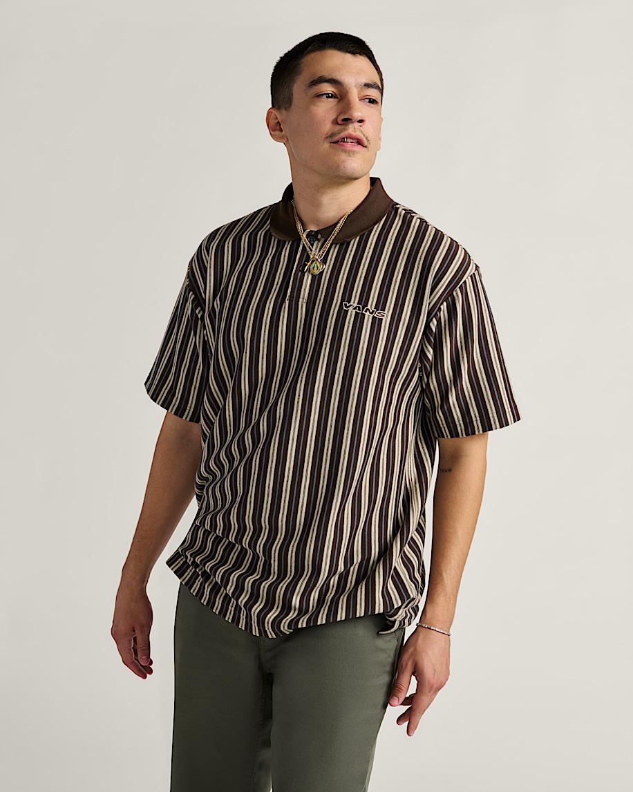 Taka Hayashi For Vault By Vans Layton Stripe Polo Shirt Demitasse Brown