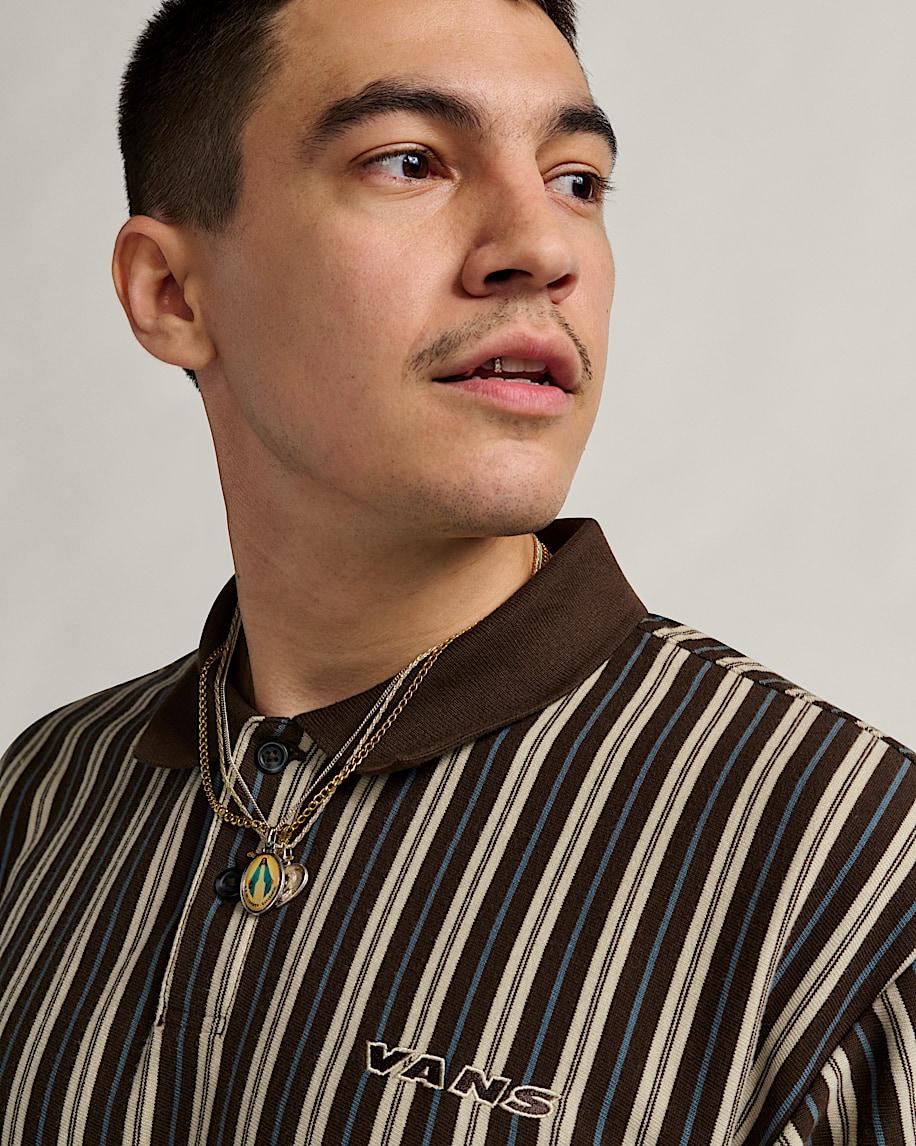 Taka Hayashi For Vault By Vans Layton Stripe Polo Shirt Demitasse Brown