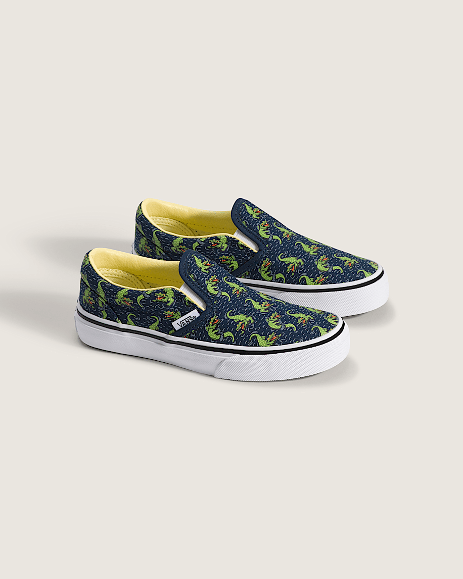 Taka Hayashi For Vault By Vans Little Kids Classic Slip-On Shoe Glow-in-the-Dark Navy Blue Yellow