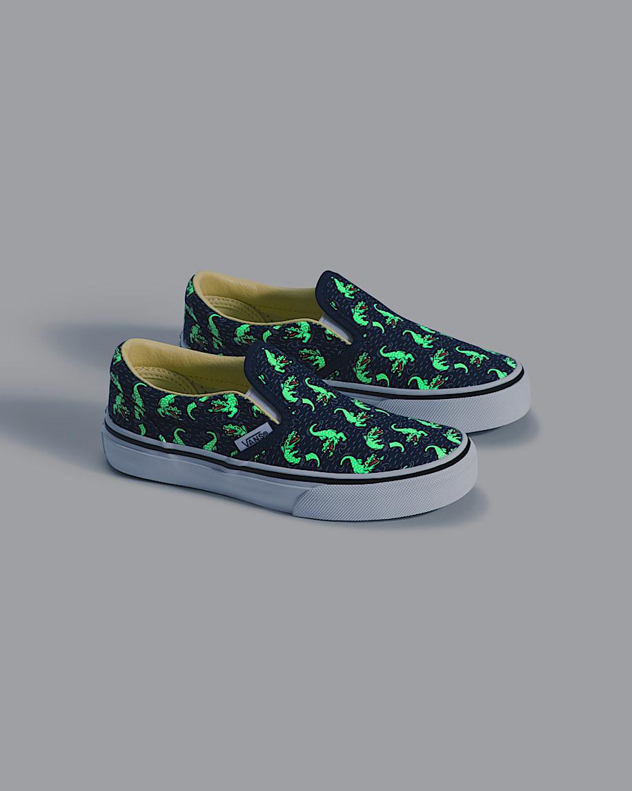 Taka Hayashi For Vault By Vans Little Kids Classic Slip-On Shoe Glow-in-the-Dark Navy Blue Yellow