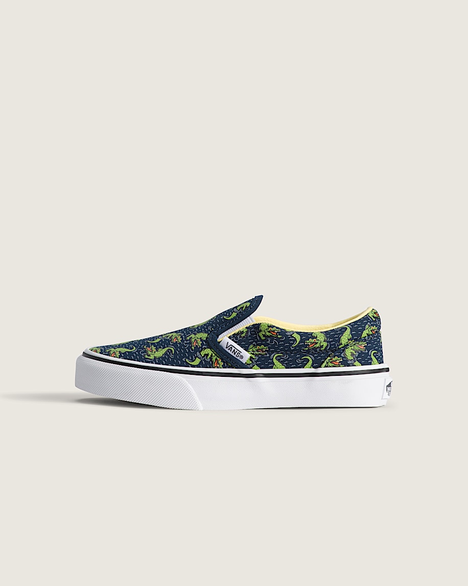 taka hayashi for vault by vans Little Kids Classic Slip-On Shoe Glow-in-the-Dark Navy Blue Yellow