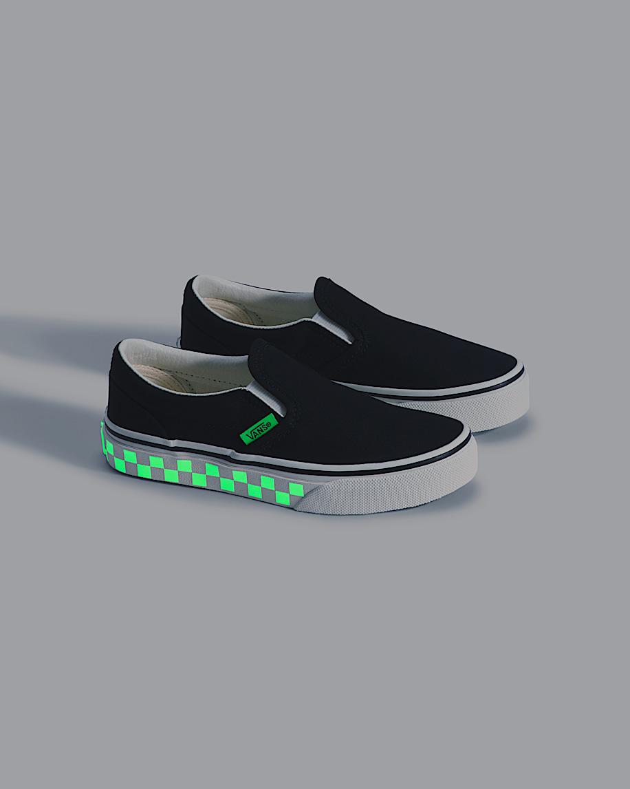 Taka Hayashi For Vault By Vans Little Kids Classic Slip-On Shoe Glow-in-the-Dark Black Green Gecko